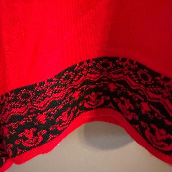 Red sweater dress - long sleeve swing dress with black detailing - Picture 3 of 4